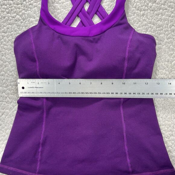Lululemon Power Y Tank Top Sz 6 Purple Stripe Criss Cross Back Built In Bra Yoga - Picture 9 of 11